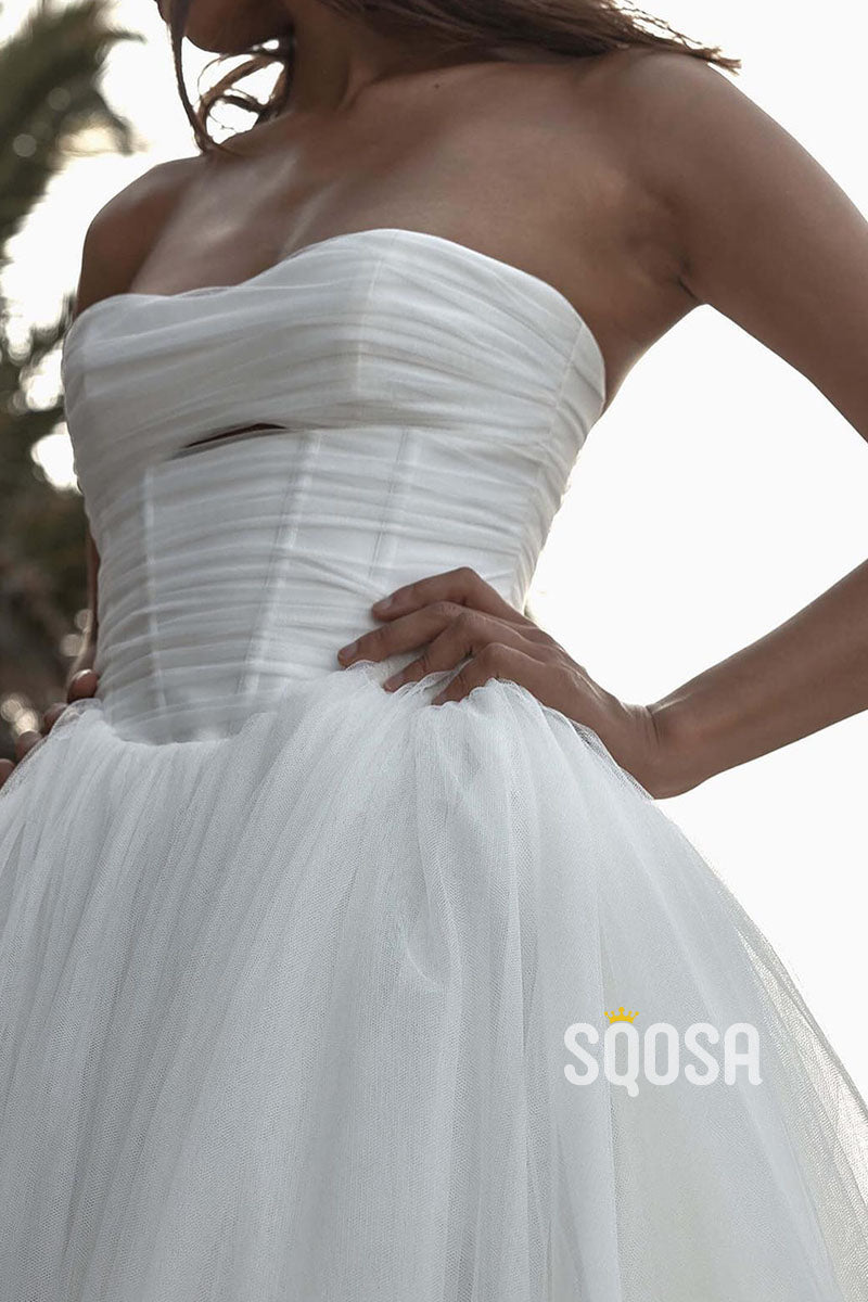 A-Line Tulle Sweetheart Strapless Empire With Train Wedding Dress QW8191