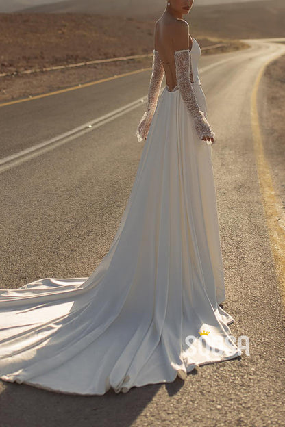 Strapless Fitted Pleats With Side Slit Detachable Train Wedding Dress QW8134