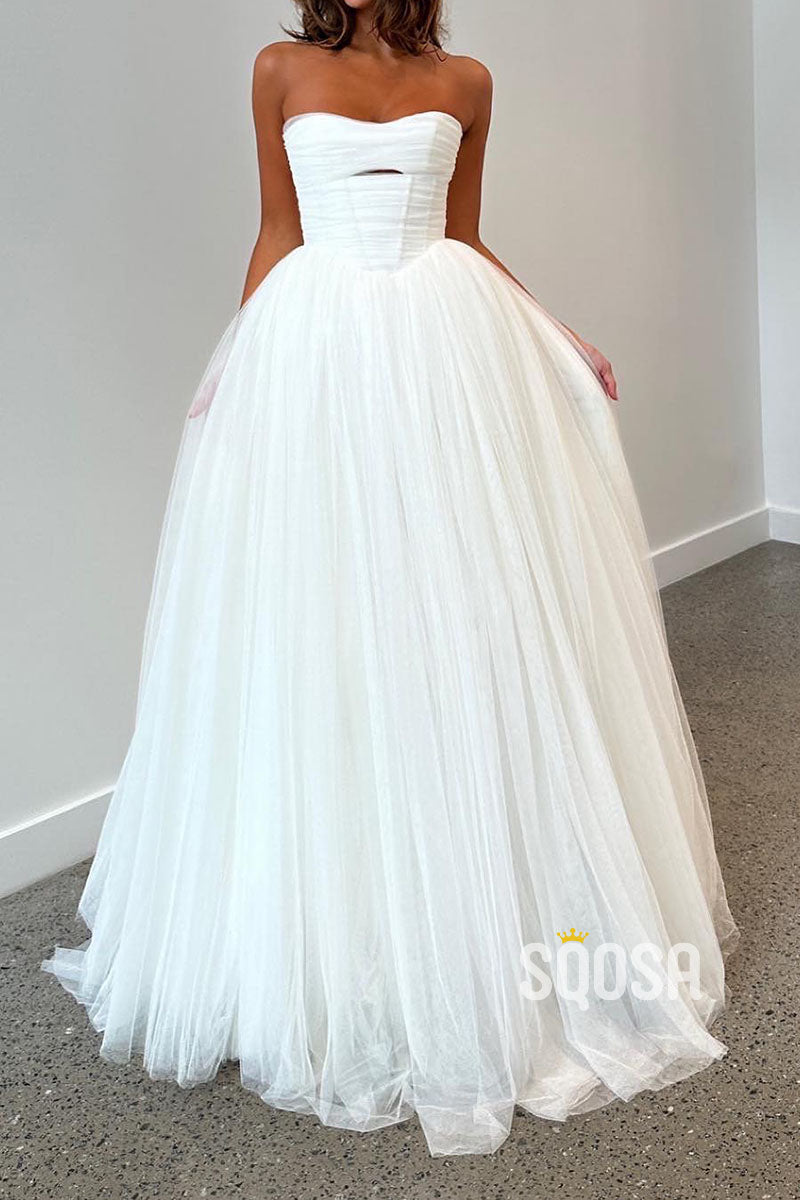 Chic A-Line Sweetheart Strapless Tulle Wedding Dress QW8188