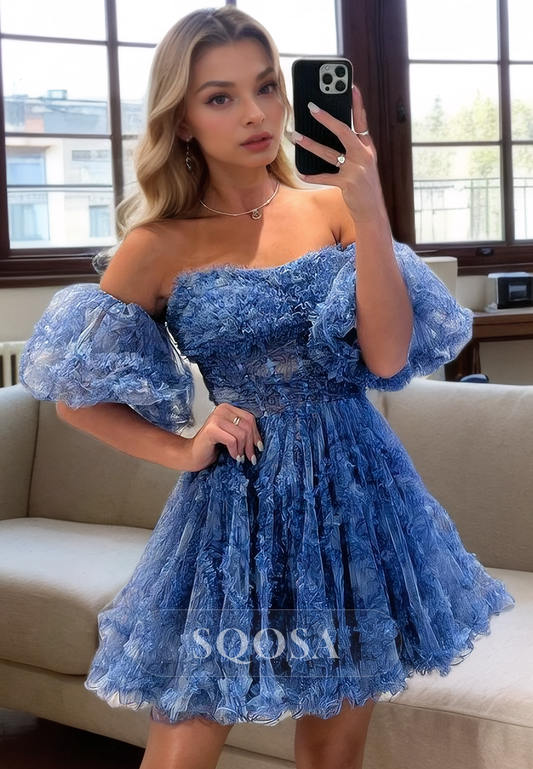 A Line Strapless Short Sleeves Homecoming Dress Short Graduation Dress