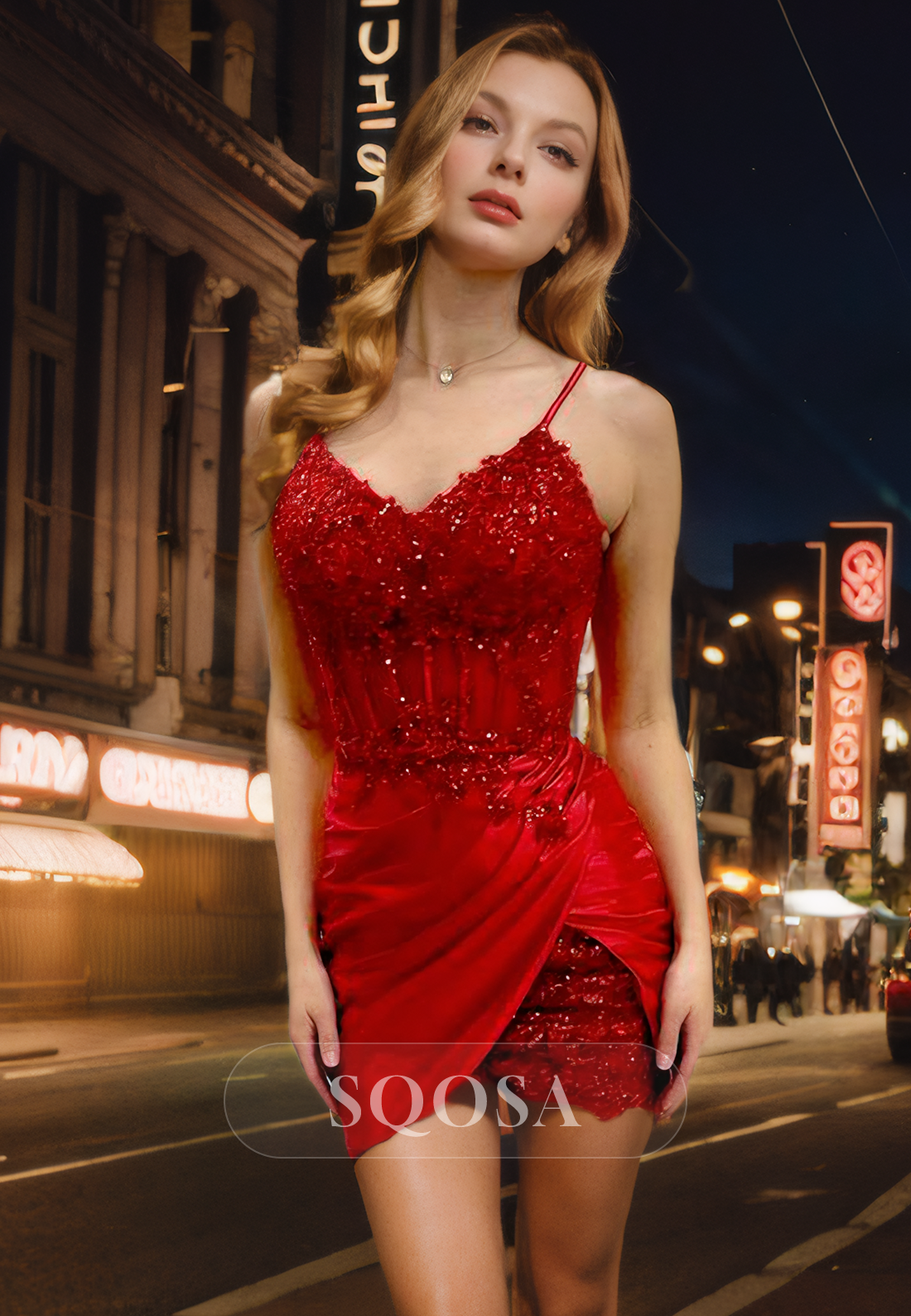 Spaghetti Straps Appliques Red Homecoming Dress Tight Graduation Dress