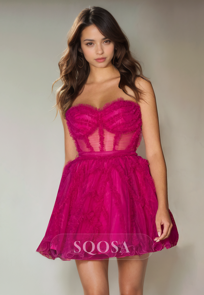 A Line Sweetheart Tulle Ruffles Cute Homecoming Dress Short Prom Graduation Dress