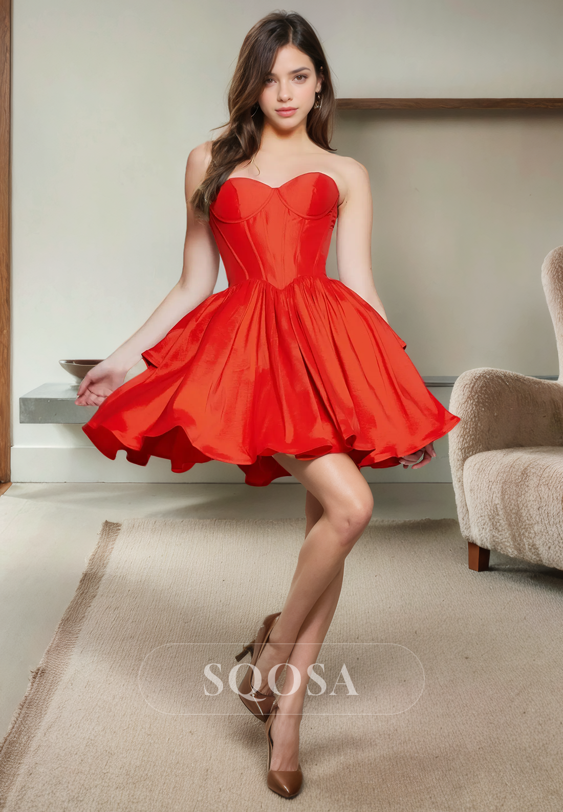 A Line Sweetheart Red Homecoming Dress Short Prom Graduation Dress