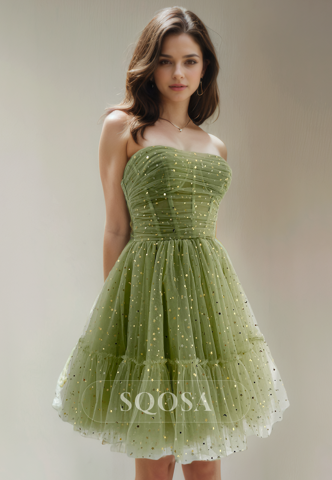 A Line Detachable Straps Tulle Pleats Short Homecoming Dress Graduation Dress