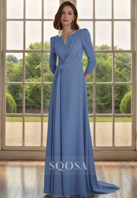 Sheath Bateau 3/4 Sleeves Elegant Mother of the Bride Dress Long Cocktail Dress