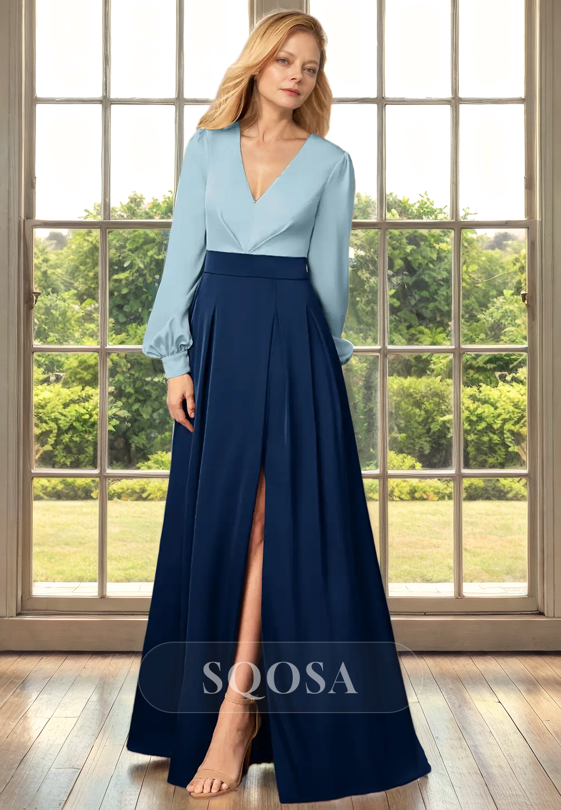 A Line V Neck Long Sleeves Elegant Mother of the Bride Dress for Wedding Cokctail Dress