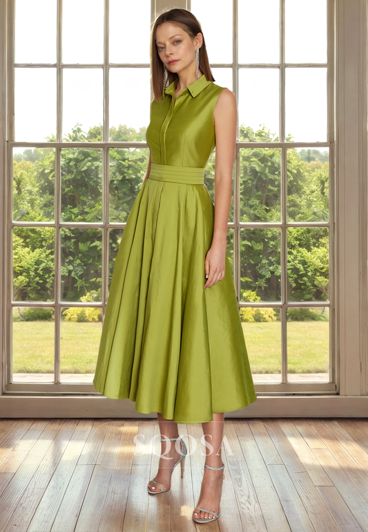 A Line High Neck Elegant Mother of the Bride Dress with Pockets Short Cocktail Dress