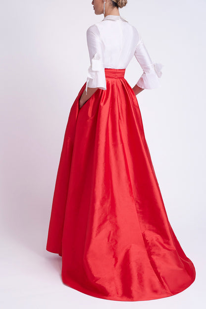 Satin A-Line Two Tone 3/4 Sleeves With Pockets Cocktail Evening Dress QM3374