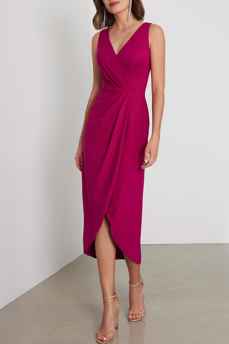 Chic & Modern V-Neck Sleeveless Empire Pleats Fitted Cocktail Formal Dress QM3383