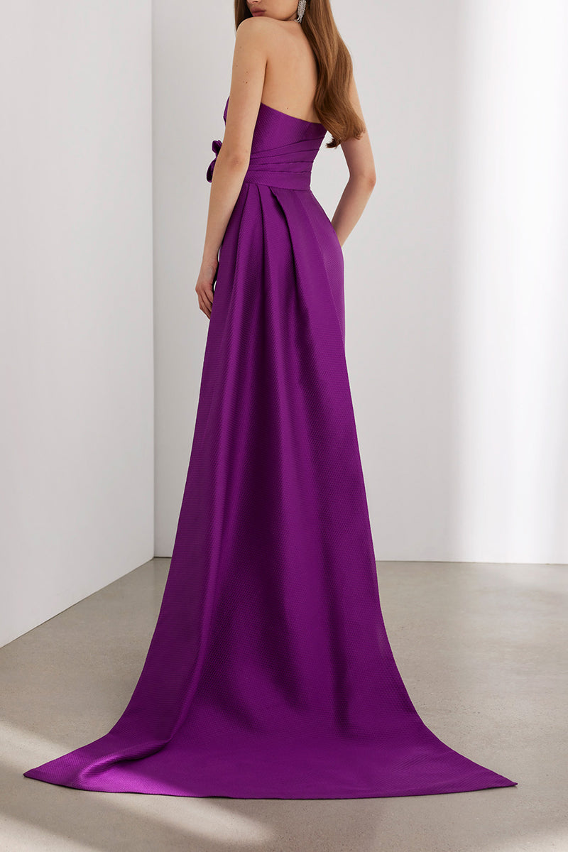 Simple Fitted Strapless Empire With Train Cocktail Evening Dress QM3342