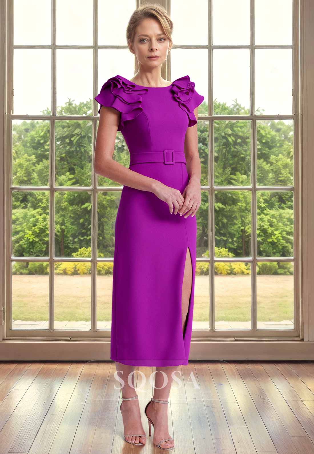 Sheath Bateau Cap Sleeves Short Cocktail Dress for Wedding Elegant Mother of the Bride Dress