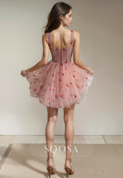 A Line Sweetheart Tulle Pleats Cute Homecoming Dress Short Graduation Dress