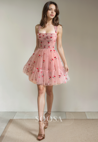 A Line Sweetheart Tulle Pleats Cute Homecoming Dress Short Graduation Dress