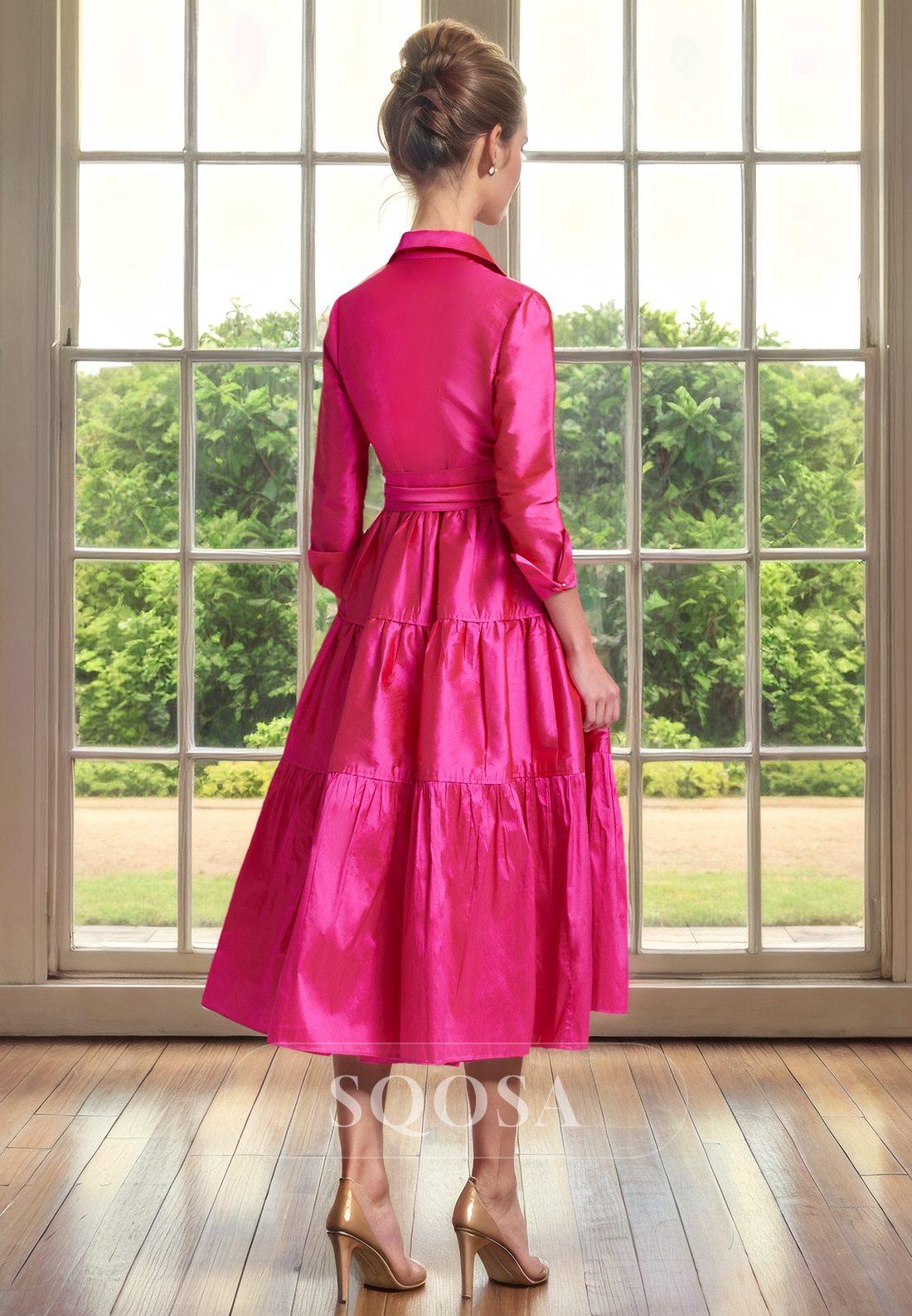 A Line Long Sleeves Mother of the Bride Dress with Pockets Elegant Cocktail Dress