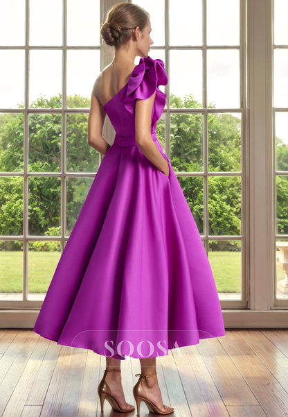 A Line One Shoulder Satin Cocktail Dress for Wedding Elegant Mother of the Bride Dress