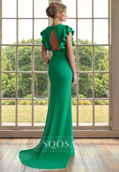 Sheath V Neck Green Long Cocktail Dress for Wedding Elegant Mother of the Bride Dress