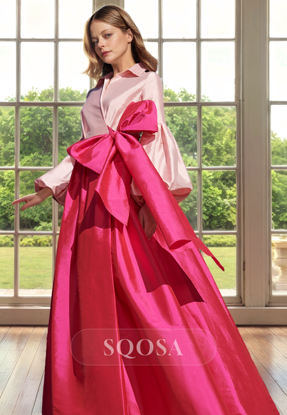 A Line Unique Bow Long Sleeves Mother of the Bride Dress Elegant Cocktail Dress