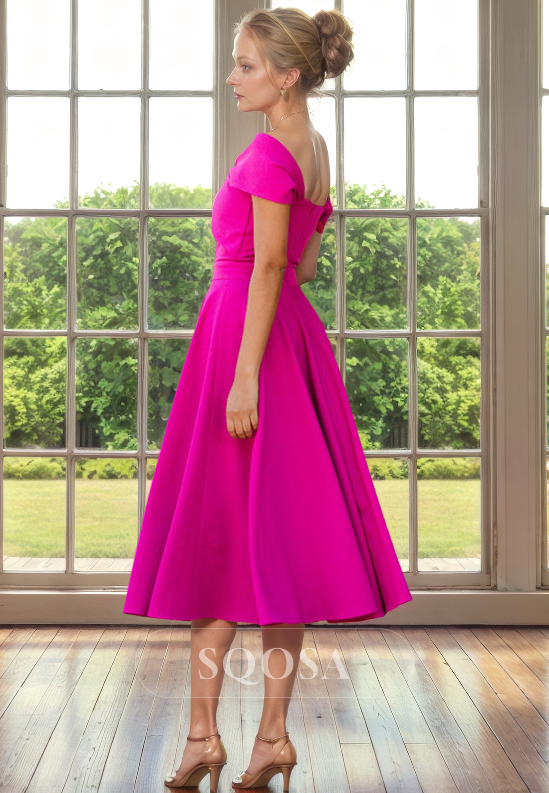 A Line Off Shoulder Pleats Short Cocktail Dress Elegant Mother of the Bride Dress