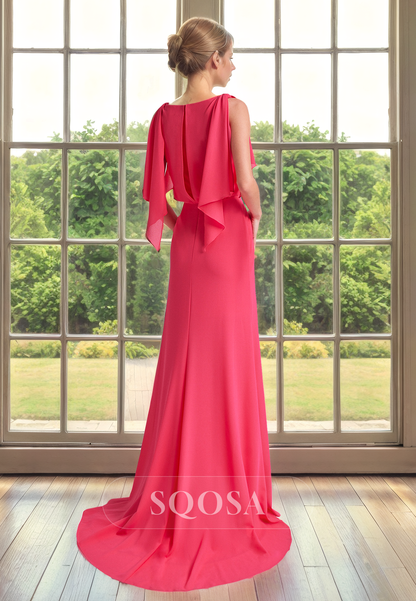 Sheath V Neck Chiffon Elegant Mother of the Bride Dress Long Cocktail Dress