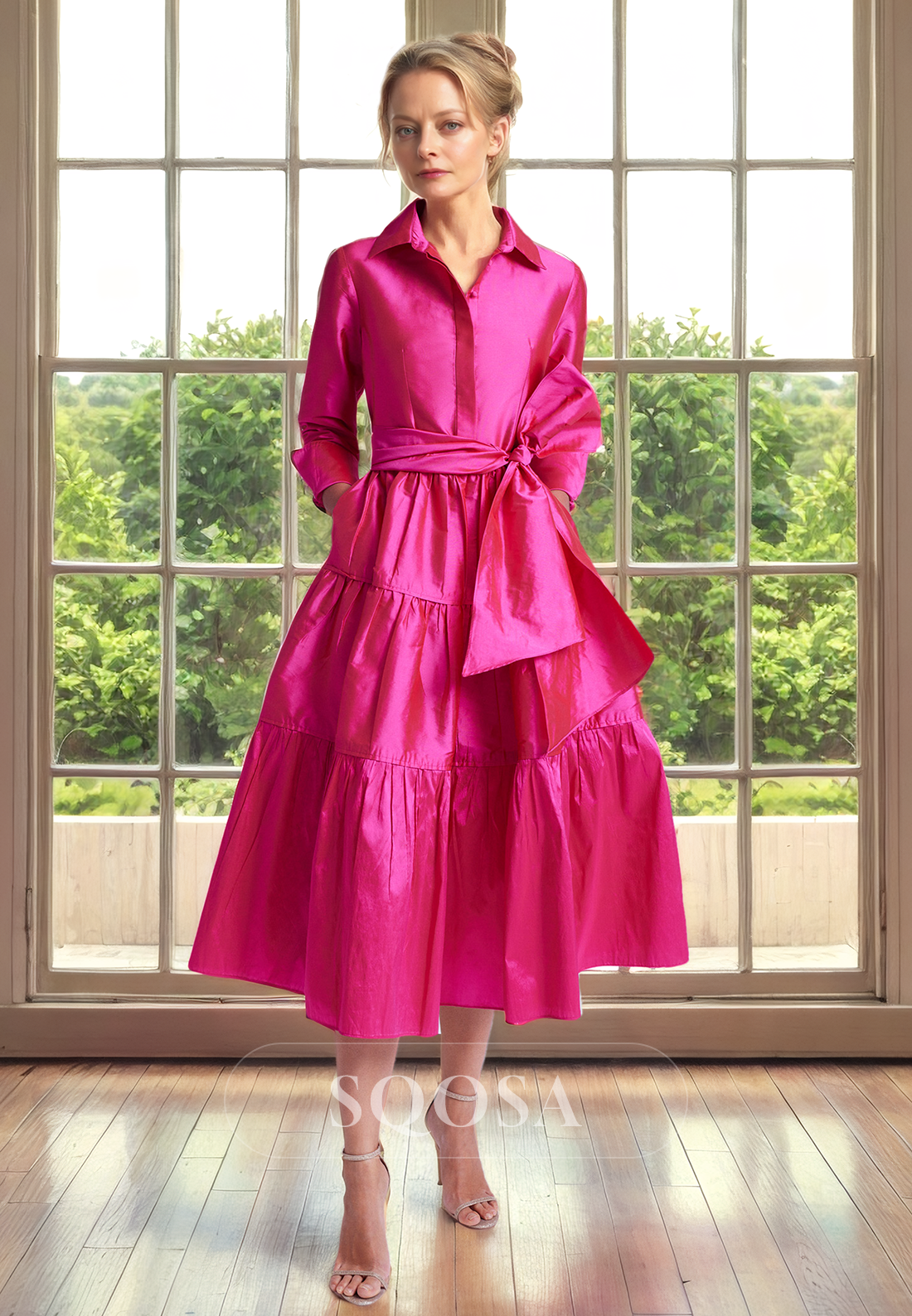 A Line Long Sleeves Mother of the Bride Dress with Pockets Elegant Cocktail Dress