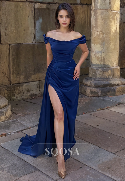 Simple Prom Dress Scoop-Neck Sleeveless Fitted Slit with Sweep Train for Evening Party