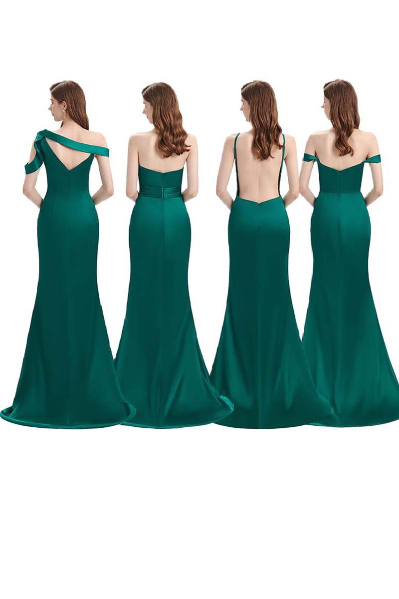 Mismatched Satin Pleated Side Slit Mermaid Long Bridesmaid Dress QB3122