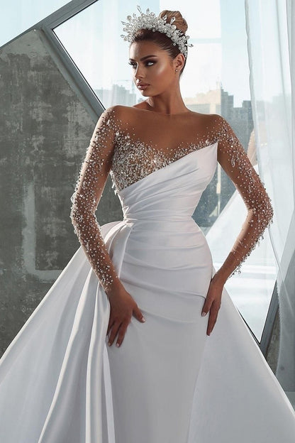 Illusion Neckline Luxury Beads Long Sleeves Wedding Dress QW0926