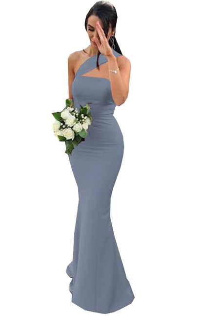 Unique One Shoulder Lavender Long Bridesmaid Dress QB3127