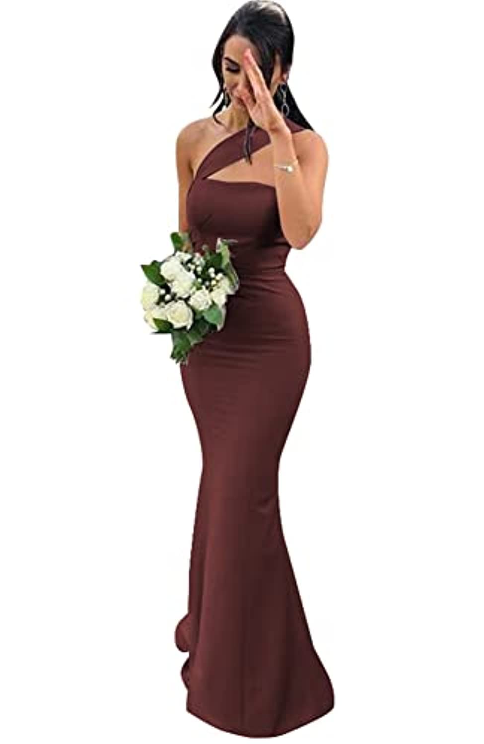 Unique One Shoulder Lavender Long Bridesmaid Dress QB3127