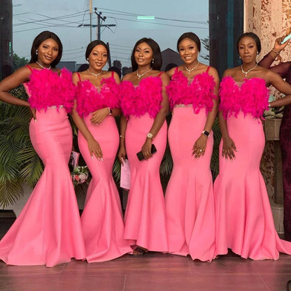 Sexy Hot Pink Feathers Long Bridesmaid Dress QB3102