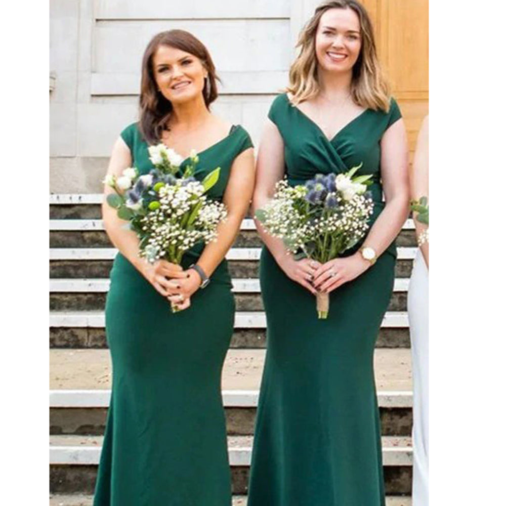 Sexy V Neck Green Mermaid Long Bridesmaid Dress QB3098