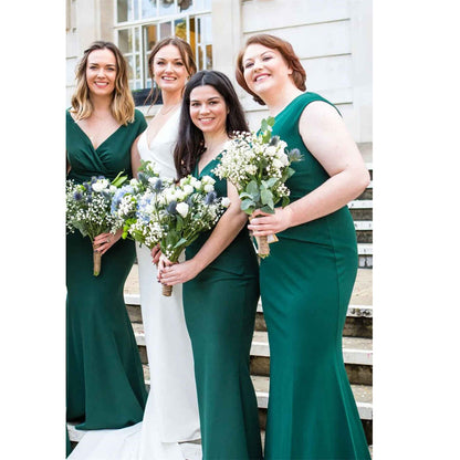 Sexy V Neck Green Mermaid Long Bridesmaid Dress QB3098