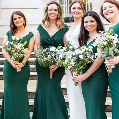 Sexy V Neck Green Mermaid Long Bridesmaid Dress QB3098