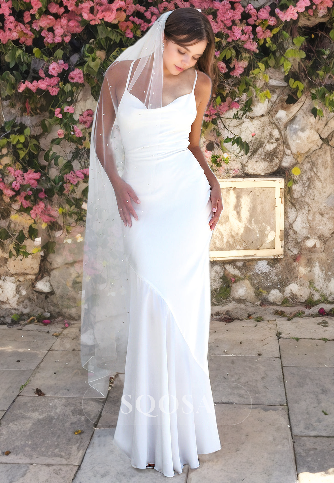 Simple Sweetheart Sheath Strapless Satin Boho Wedding Gown Fitted with Train Wedding Dress