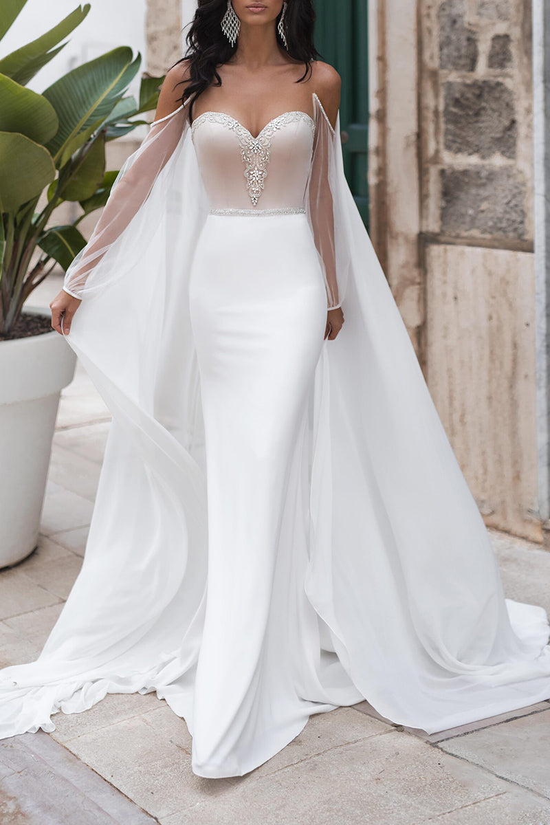 Mermaid Wedding Dress Sweetheart Beads Boho Wedding Gowns with Detachable Shawl QW2271