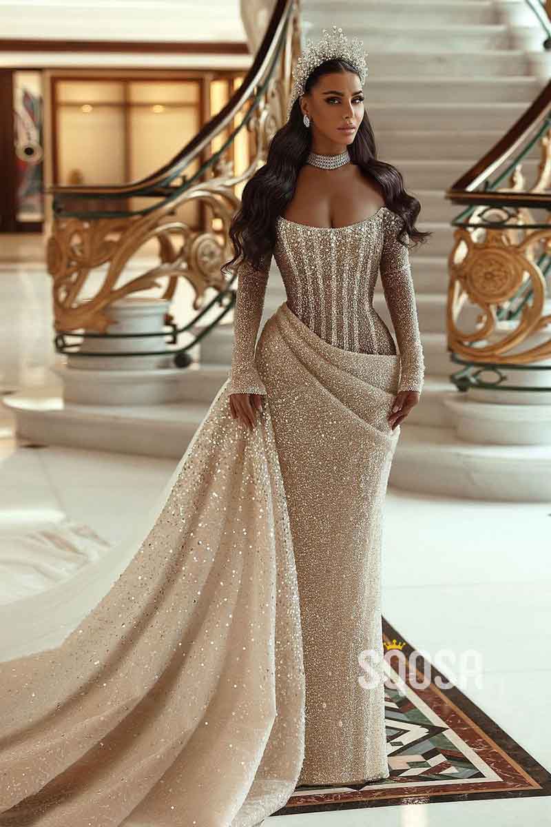 Unique Strapless Long Sleeves Elegant Mermaid Wedding Dress QW2520