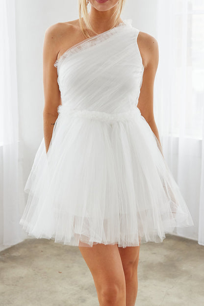 A Line One Shoulder Tulle Short Homecoming Party Dress QH2358