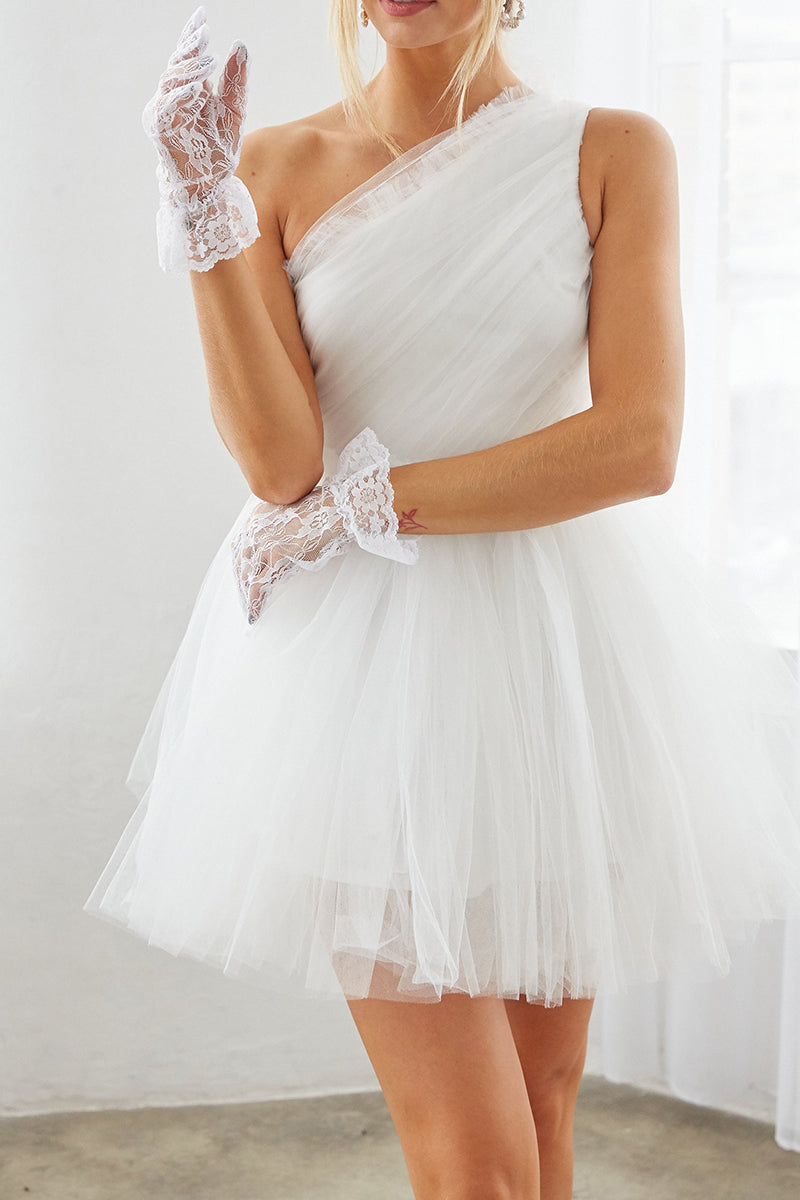 A Line One Shoulder Tulle Short Homecoming Party Dress QH2358