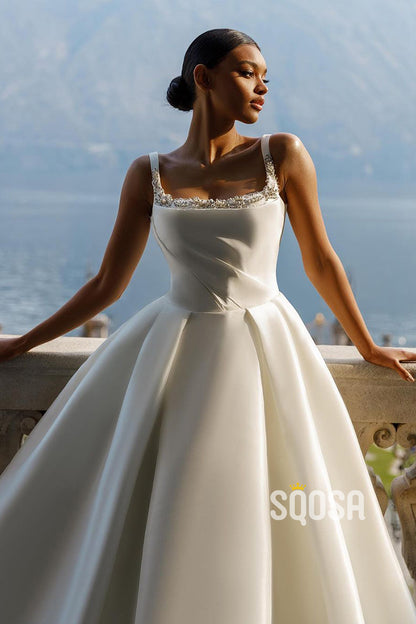 Double Straps Scoop Beads Ball Gown Elegant Wedding Dress QW2429