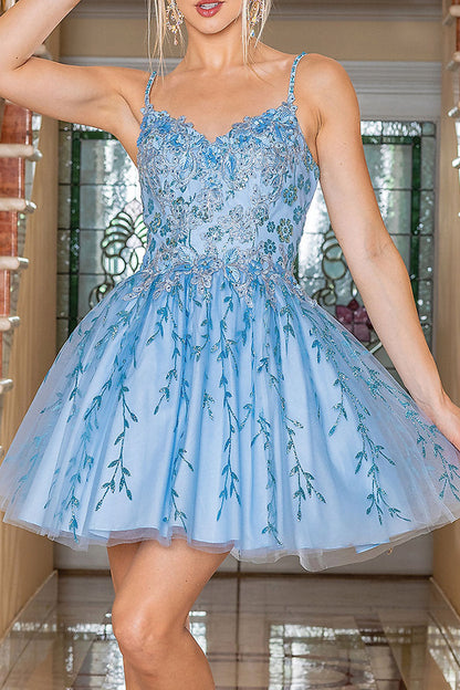 A line Spaghetti Straples Appliques Cute Homecoming Dress QH2404