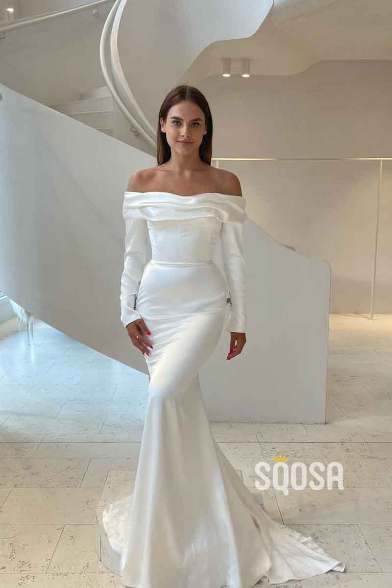 Unique Strapless Long Sleeves Elegan Mermaid Wedding Dress QW2527