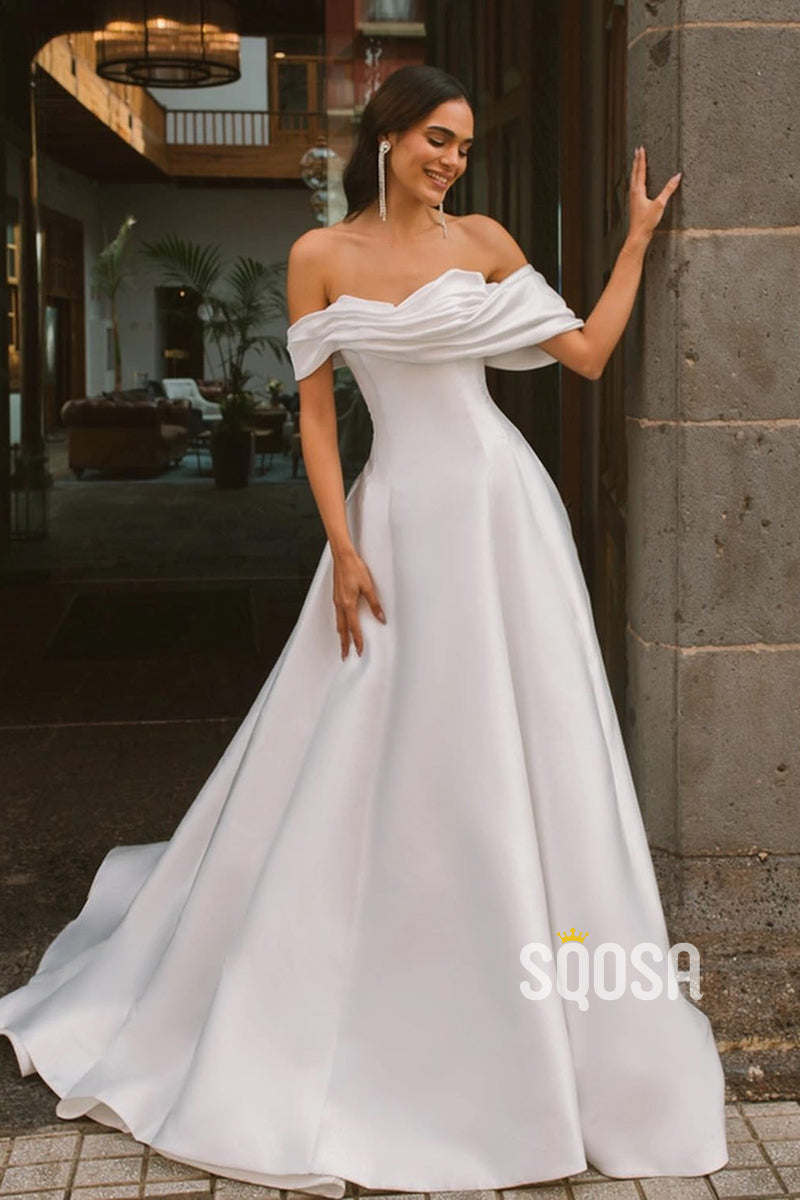 A line Strapless Sleeveless Satin Elegant Wedding Dress QW2407