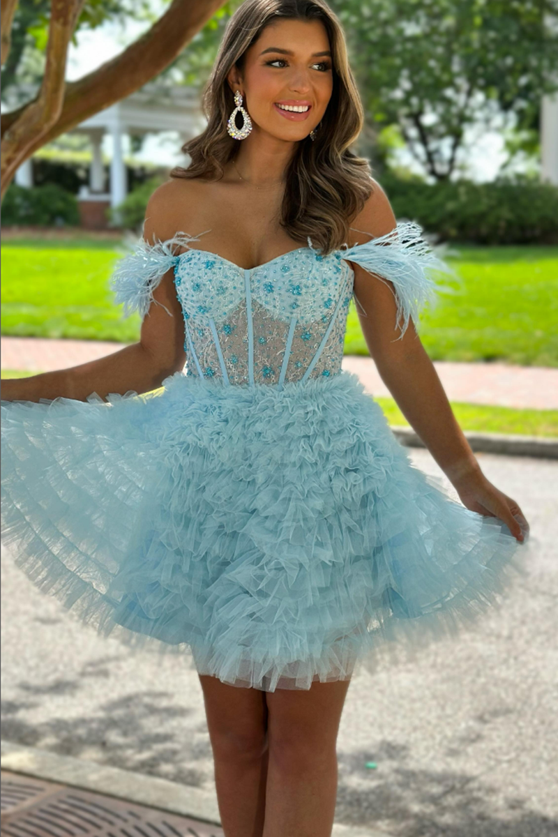 A line Sweetheart Tulle Ruffles Cute Short Homeocming Dress QH2467