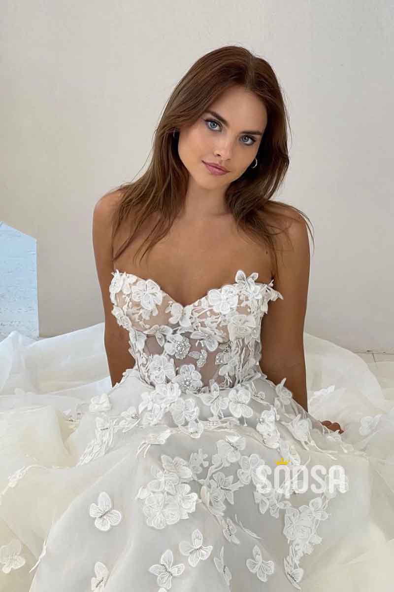 A Line Sweetheat Lace Appliques Romantic Wedding Dress QW2526