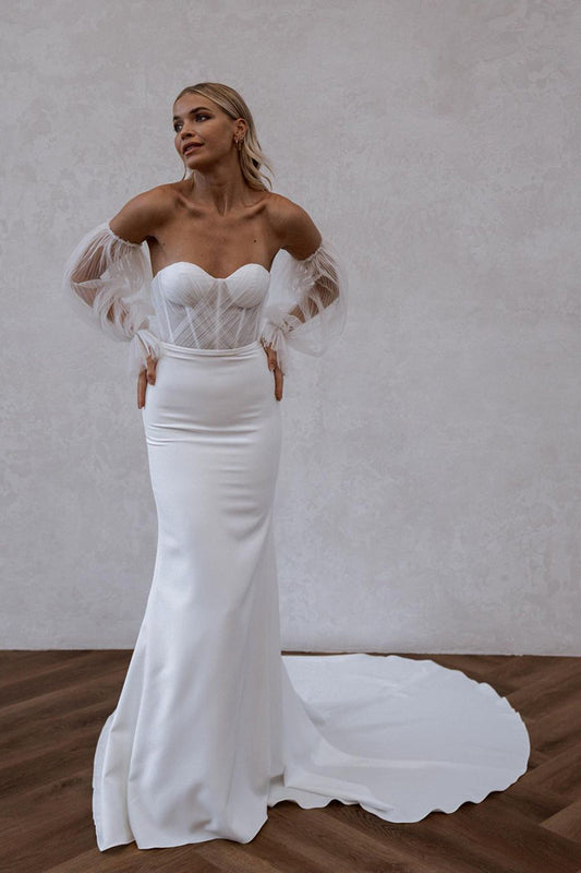 Sweetheart Long Sleeves Mermaid Boho Wedding Dress with Court Train QW0886