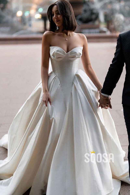 Sweetheart Ivory Satin Ball Gown Satin Romantic Wedding Dress QW2510