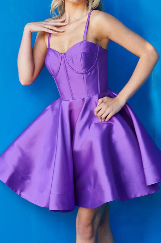 A Line Sweetheart Satin Short Homcoming Graduation Dress QH2345