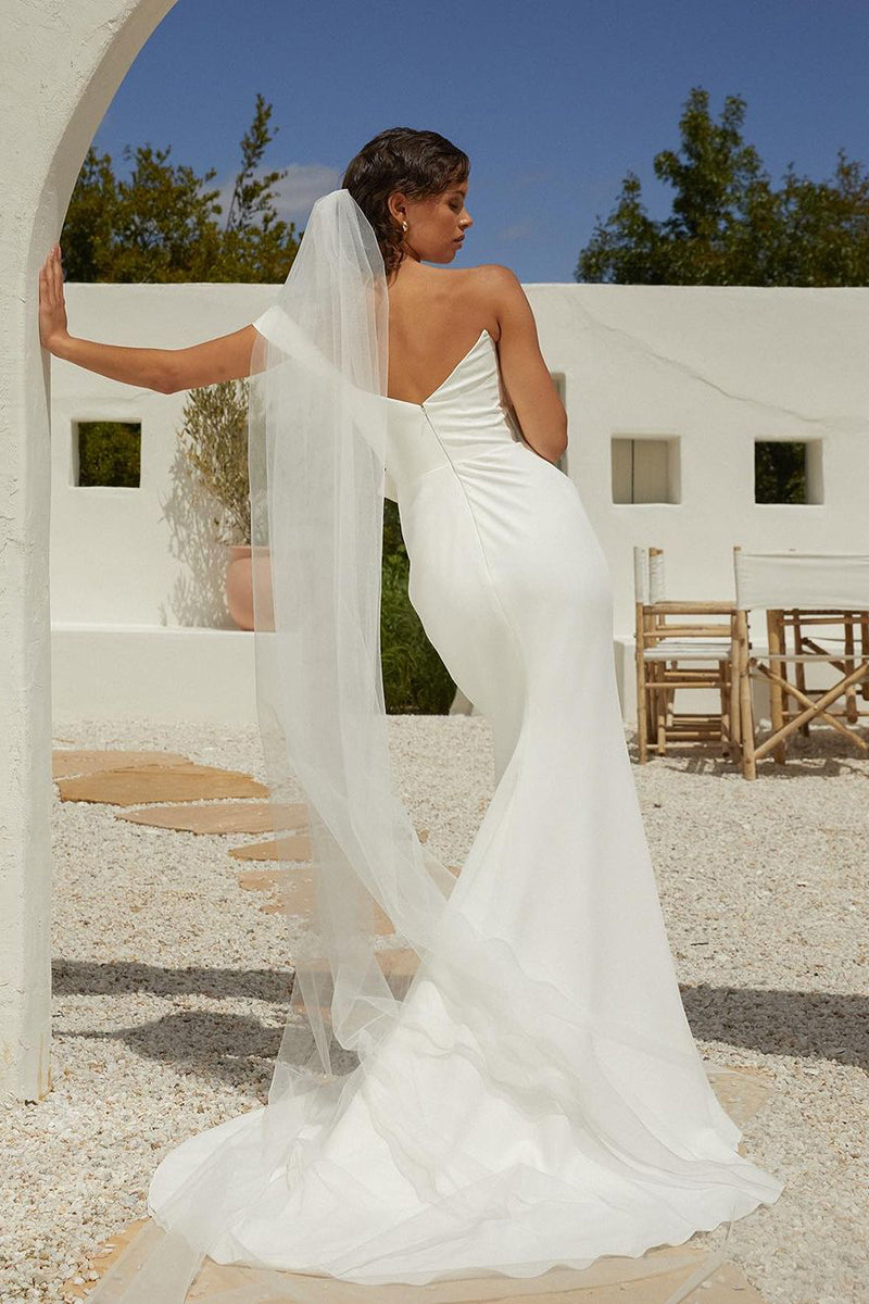 Unique Off Shoulder Satin Pleats Mermaid Wedding Dress QW2169