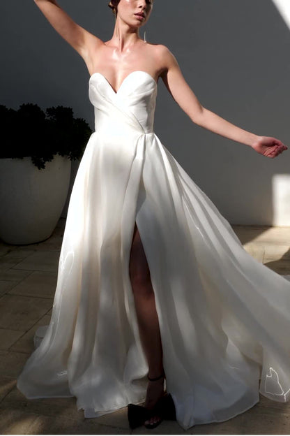 A Line Sweetheart High Split Rustic Wedding Dress QW2370