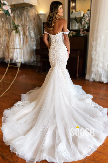 Plunging V-Neck Lace Appliques Mermaid Wedding Dress QW2388|SQOSA